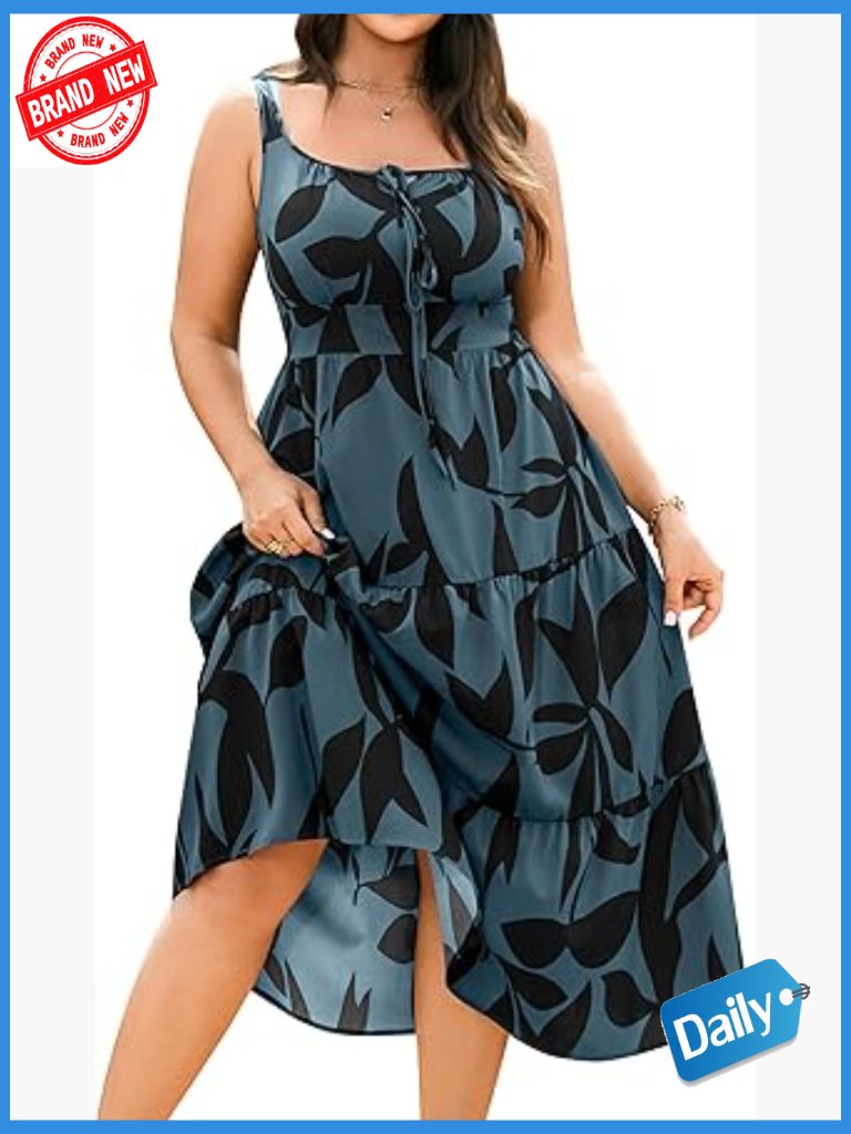 Plus Size Floral Maxi Dress Sleeveless Smocked Back A-Line Casual Sundress